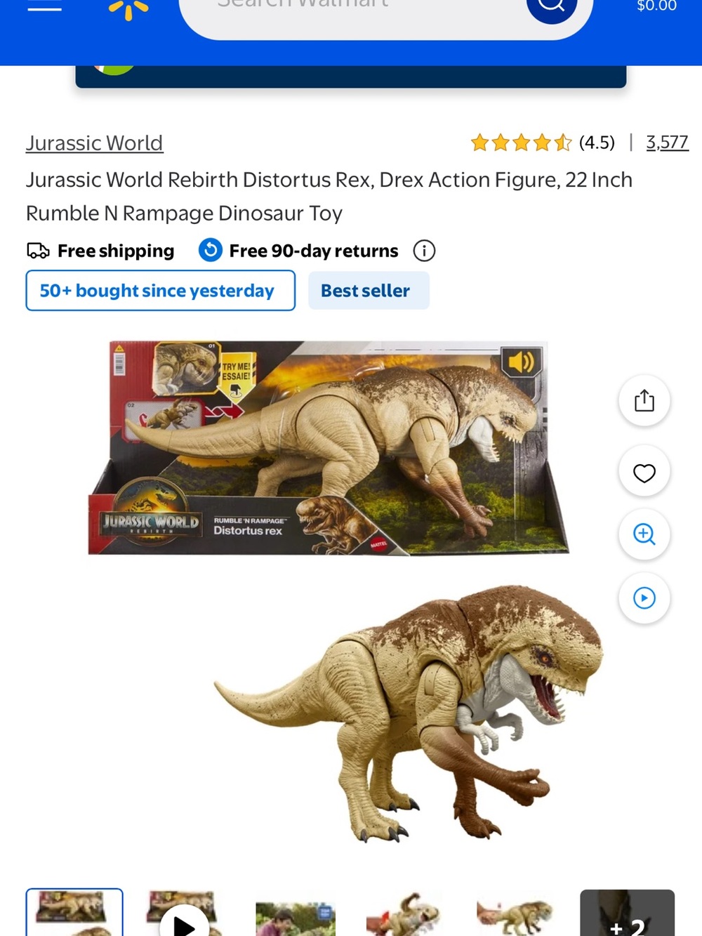 Jurassic World Rebirth Distortus Rex, Drex 22Inch Rumble N Rampage Dinosaur Toy - Picture 2 of 10